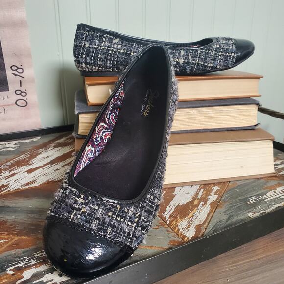 Skechers y2k Memory Foam Flats Tweed Pattern Leather Toe US W7 - Picture 1 of 13